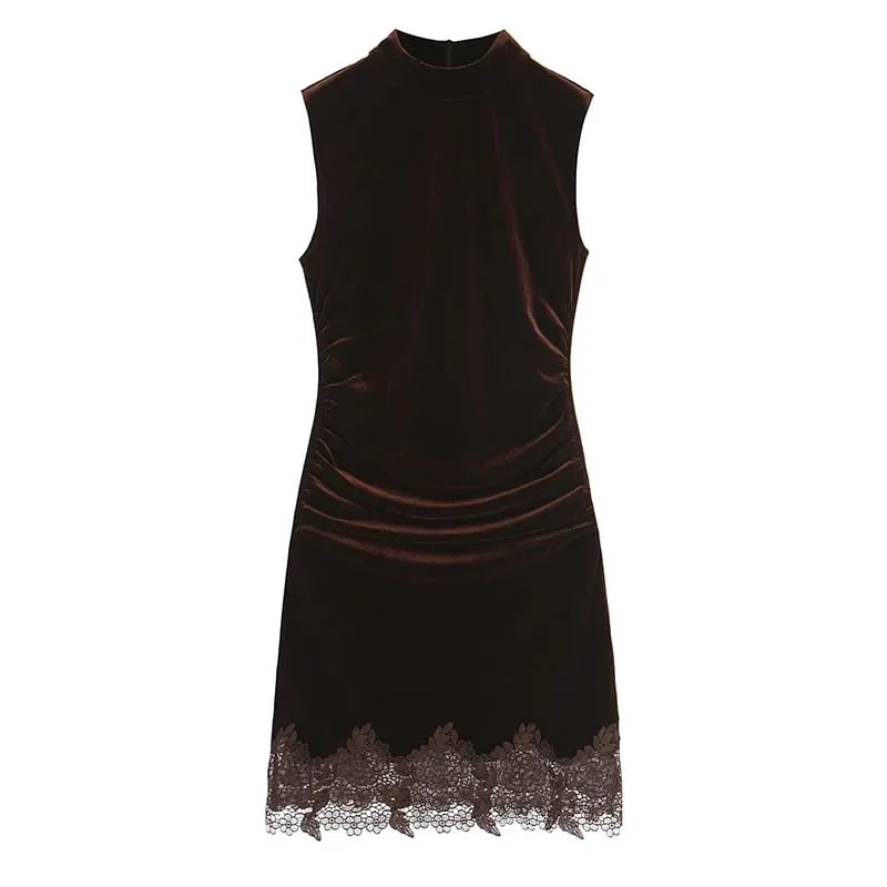 Elegante renda retalhos vestido curto feminino ver através de gola alta manga alargamento vestidos de festa 2025 outono senhora roupões de noite — image 10