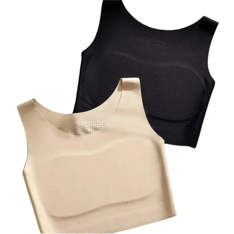 S/M/L/XL/XXL Chest Binding Underwear Ice Silk Material Fixed Cup Invisible Seamless Bra Soft Steel Ring Backless Style — image 1