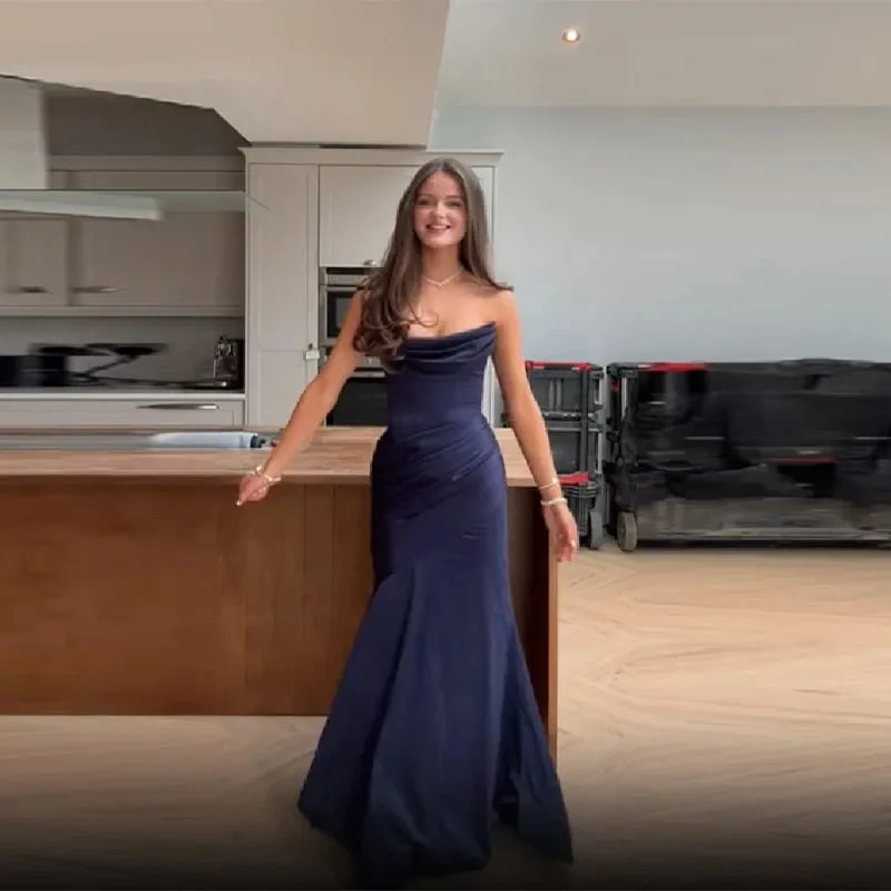 Babaeng Sexy Pleated Strapless Satin Dress Chic Solid Off-Shoulder Backless High Waist Bodycon Dresses 2026 Bagong Evening Party Gown — image 5