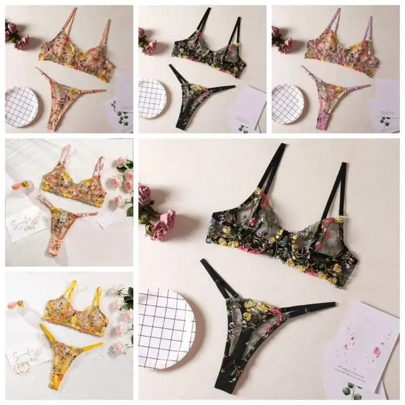 Versatile Transparent Lingerie Set Ultra-thin Elegant Panties Bra Set Push Up Embroidery Floral Underwear Honeymoon — image 6