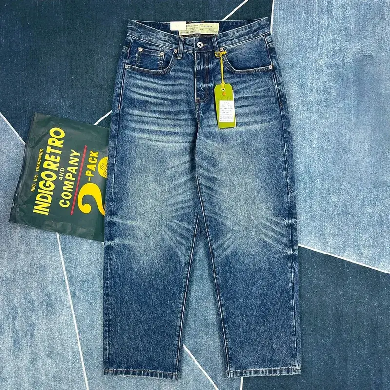 Retro heavyweight slightly tapered loose straight jeans men's American style distressed Ami khaki trousers