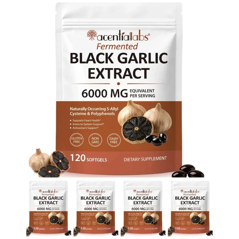 Black Garlic Extract Softgels 600mg 10:1 Concentrate for Heart Wellness Immune Support Digestive Balance Vitality 120 Count — image 11