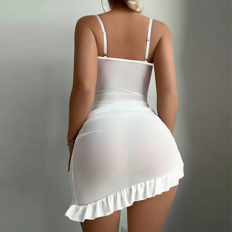 Sexy Women Lingerie Night Dress Delicate Nightgown With Panties Steel Ring Push Up Bras Transparent Bra And Thong Underwear Sets — image 2