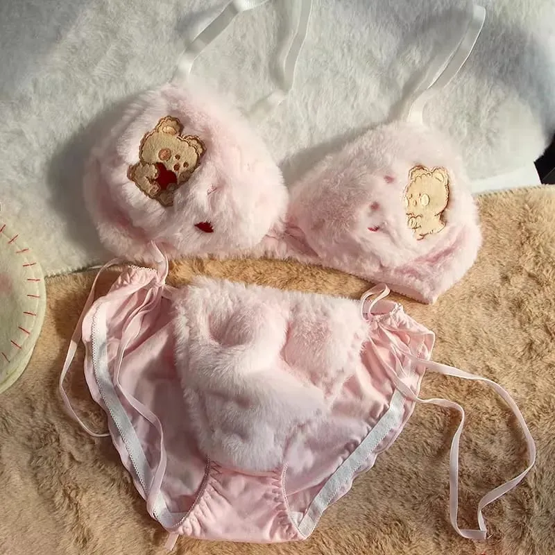 Women Winter Cartoon Plush Comfortable And Adorable Girl Bra Sexy Hot Lingerie Sexy Bras Soft Cute Bear Japanese-style Lingerie — image 14