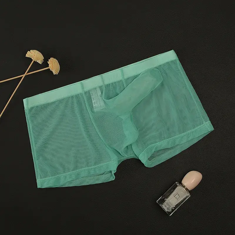 Cueca boxy masculina erótica gays sexy cintura baixa elefante nariz boxer shorts malha fina transparente respirável calcinha leve — image 7