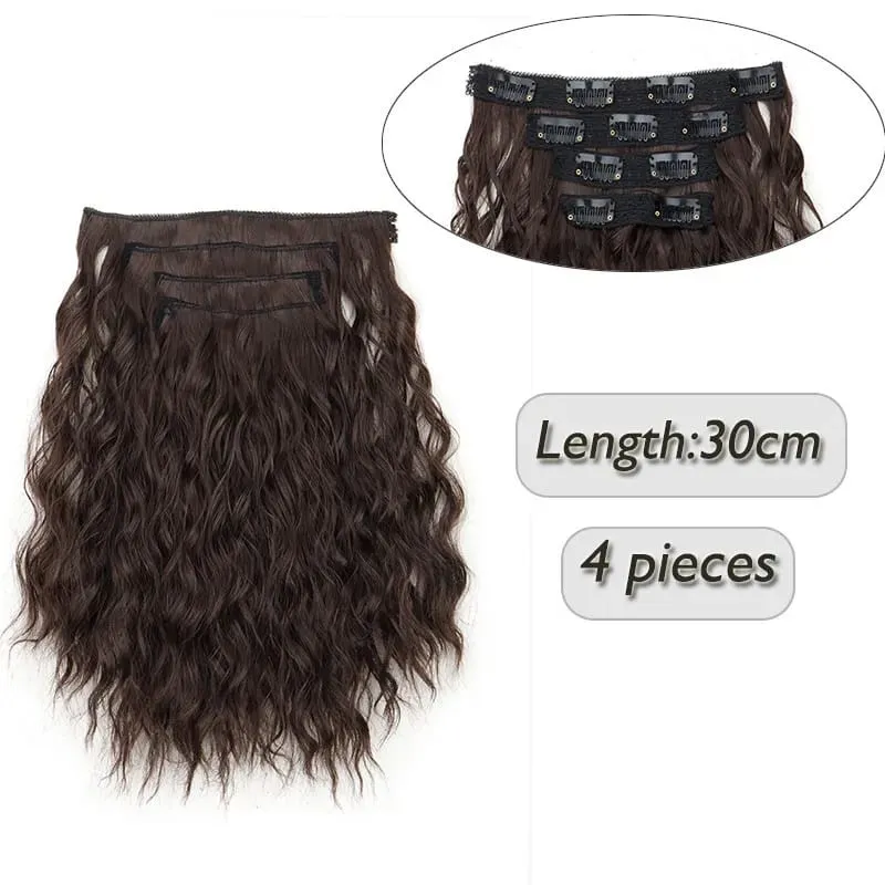 4 Pieces/Set Synthetic Clip In Hair Extensions Short Water Ripple Hair Pieces Soft Fluffy Curly Wig Fashion Hair Accessories — image 11
