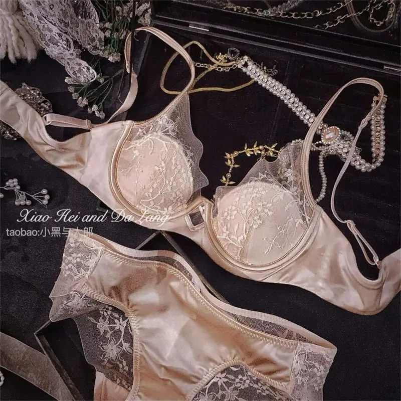 Women French Satin Lace Lingerie Set Push Up Anti Sagging Bra Full Coverage Brassiere Soft Comfort Underwear Daily Use 32‑38AB — image 10