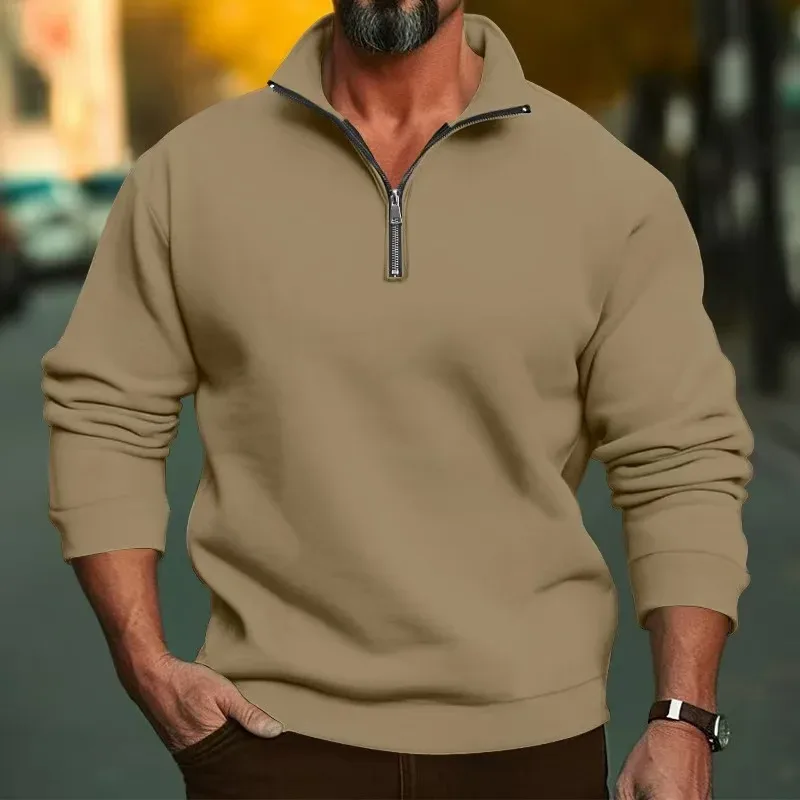 2026 Outdoor Men Zipper Sweatshirts Spring Quarter Zip Pullover Half Zipper Hoodie Men Gym Man Autumn Solid Men Sweatshirt Coat — image 6
