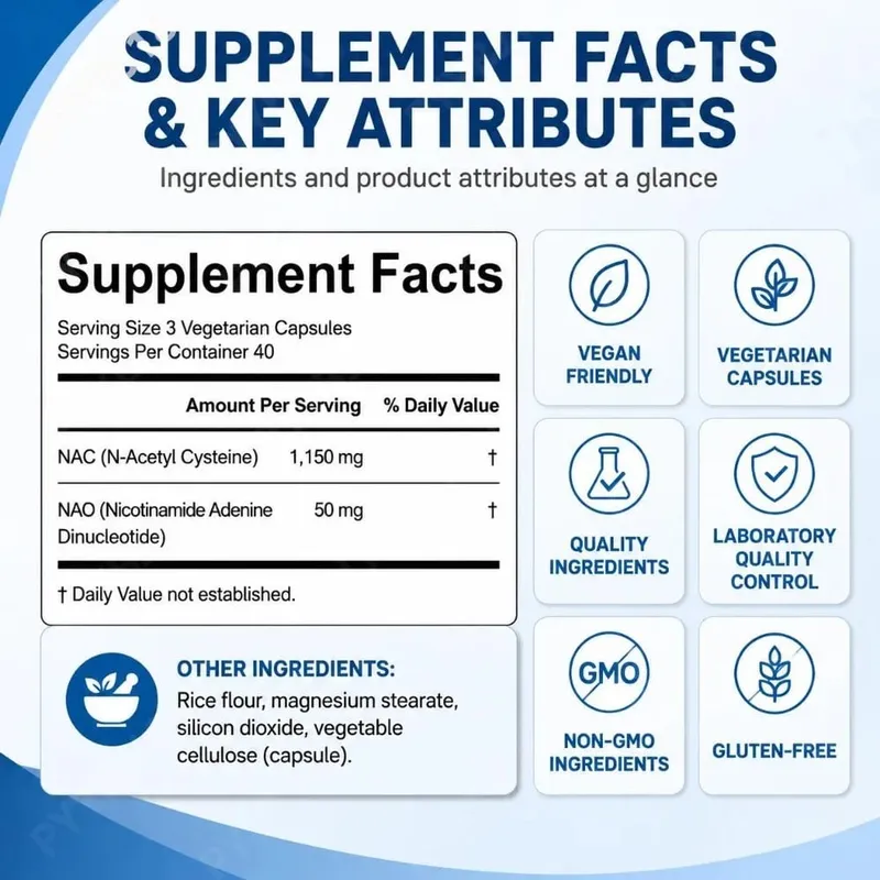 NAC 1150mg NAD+ 50mg Capsules Cellular Defense Complex for Antioxidant Support Immune Health & Energy Production Non‑GMO 120 Ct — image 3