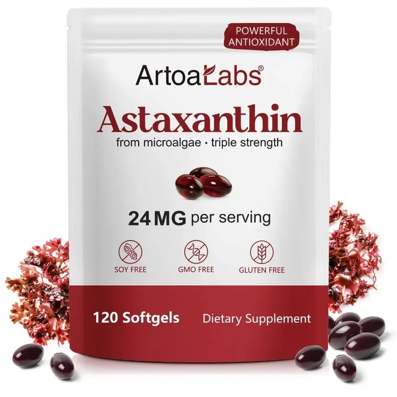 Astaxanthin Softgels 24mg Triple Strength Powerful Antioxidant Eye Health Support Microalgae Soy Free Gluten Free 120 Count
