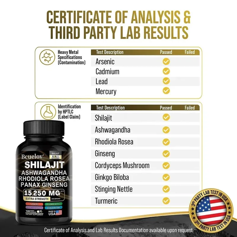 Shilajit 9000 Ginseng 1500MG Ashwagandha 2000MG - Extratos complexos de plantas naturais 8 em 1 fornecem energia, força muscular imunológica — image 6