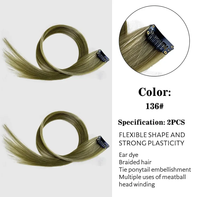 Synthetic Colored Clip In Hair Extensions Straight Highlight Hair Streaks Rainbow Hanging Hair Pieces Hairpiece For Women Party — image 9