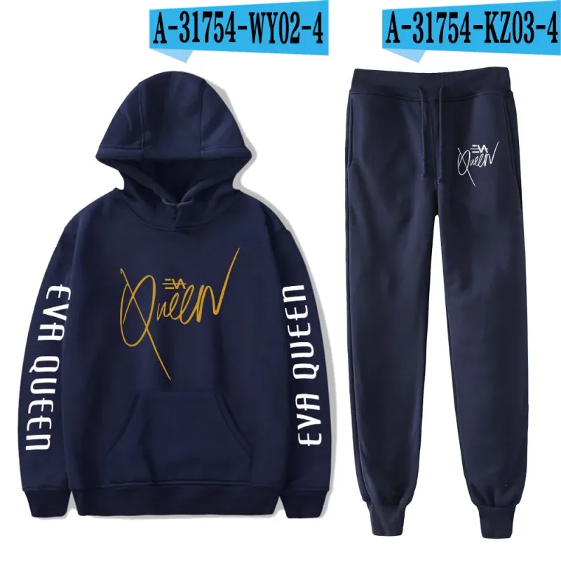 Hip Hop Bekväm Eva Queen Print Sweatshirt Träningsbyxor Kostym Huvtröjor+ Byxor Kostym Pojkar/Flickor 2-delat set Kläder — image 24