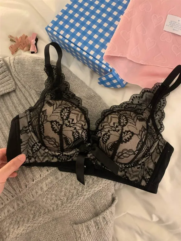 Žhavá prodejná bezdrátová krajková podprsenka Ženy Malé poprsí Silné vycpávky Push Up Lift Anti Sage Boční podpora Sexy spodní prádlo 32‑38 AB — image 12