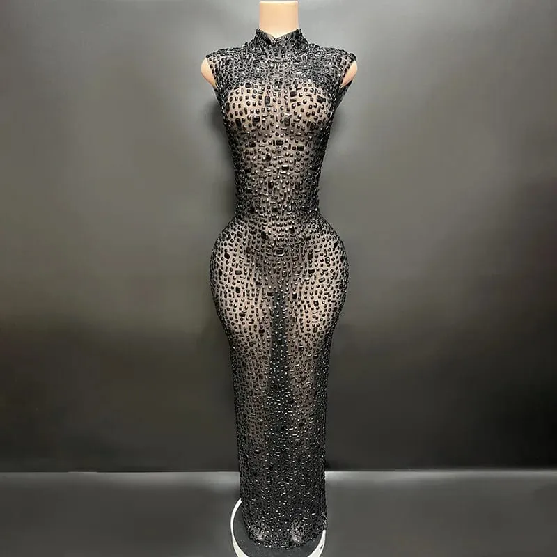 Elegante luxo cristal vestido de festa aniversário celebração vestido noiva diamante longo vestido de baile mãe formal grande vestido de festa — image 10