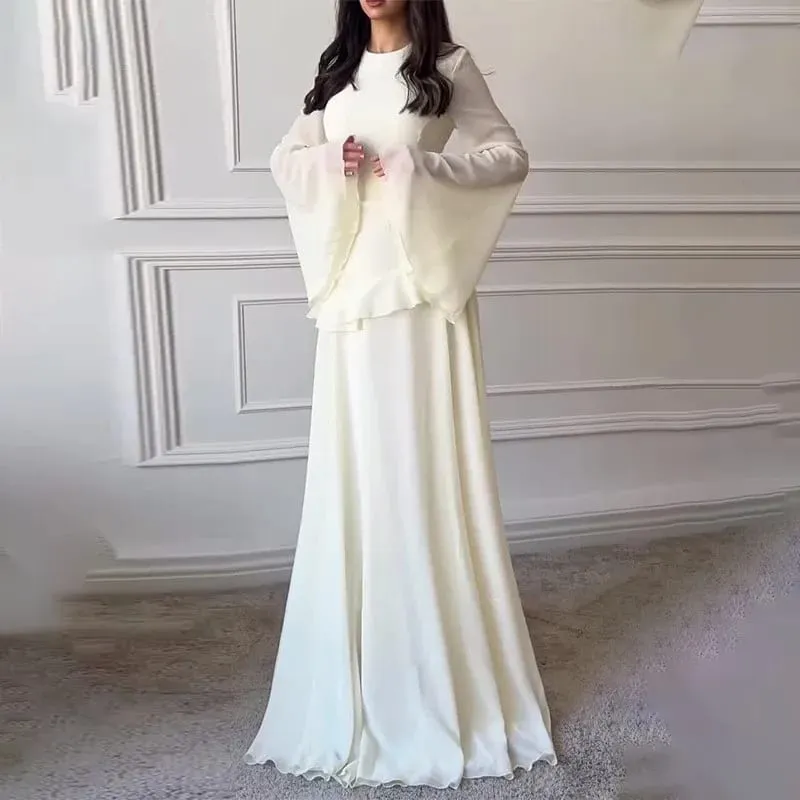 Mulheres chiffon sólido babados vestido alargamento manga em torno do pescoço 2025 novo elegante maxi vestido de festa à noite moda férias senhora — image 7
