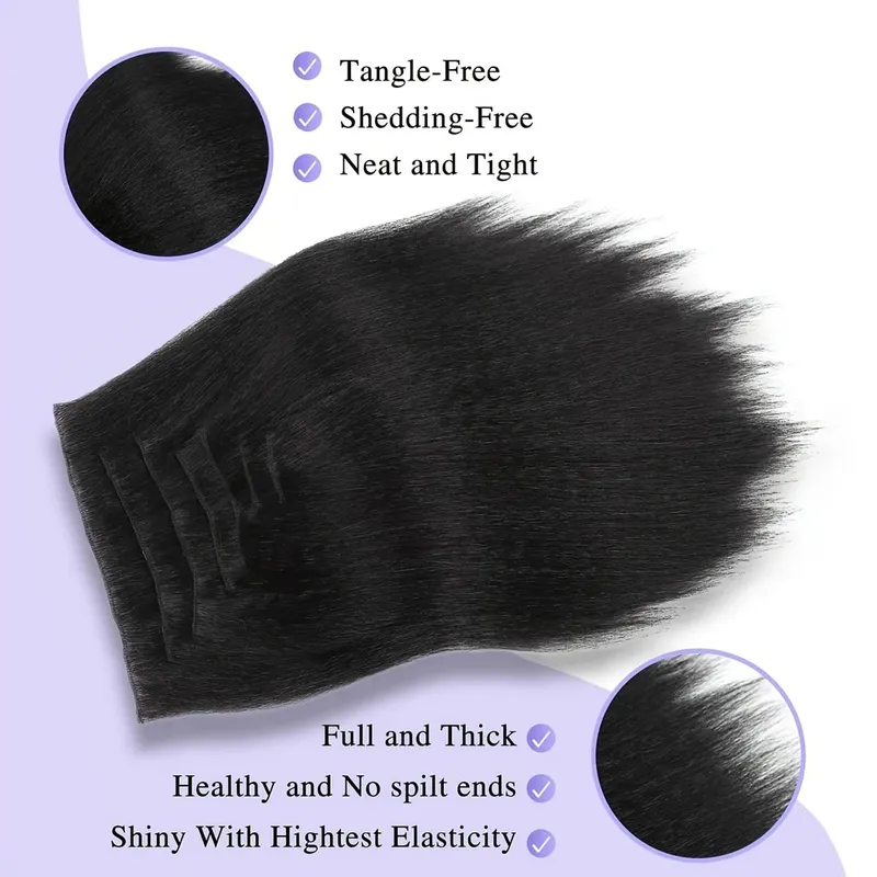 14-22icnh Synthetic Yaki Straight Clip In Hair Extensions For Women Black 7Pcs/Set Synthetic Extensions Hairpiece — image 7