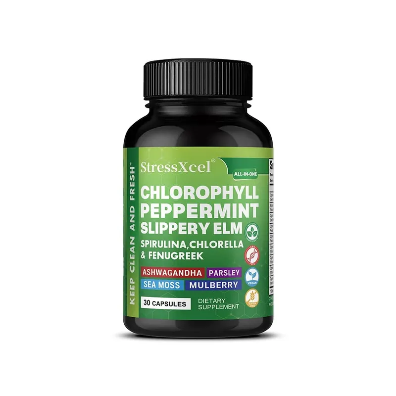 Chlorophyll Capsules with Peppermint - Supports Internal Cleanse Gut Health pH Balance Natural Freshness & Daily Wellness