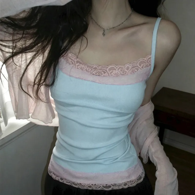 Sexy Lace Trim Patchwork Camisole For Women Y2K Summer Sleeveless Cami Tops Vacation Casual Clothes Coquette Tank 2026 — image 2
