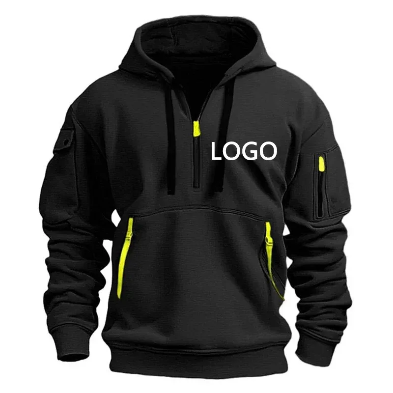 Novo personalizado ombro gota hoodies masculino lazer esporte multi zíper braço bolso solto moletom moda com capuz jaqueta pulôver — image 1