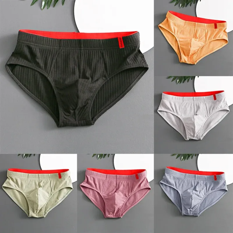 1/3PCS Panlalaking Brief sa Gitnang Baywang Elastic Soft Breathable Anti-septic U Convex Striped Solid Color Casual Men Underpants Underwear men — image 8