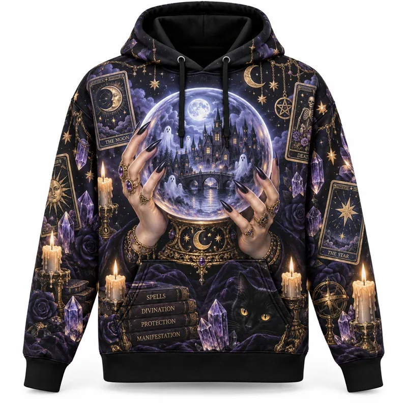Halloween Hoodie Gothic Fantasy Graphic Sweatshirt Spooky Night Pumpkin Ghost Haunted Castle Magic Forest Vintage Streetwear — image 7