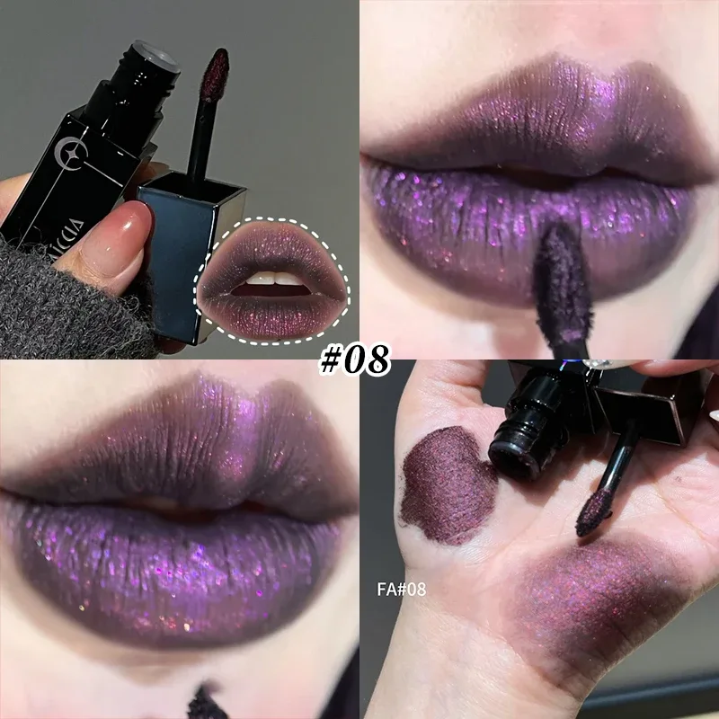 8 Warna Berkilauan Berair Lip Gloss Diamond Pearlescent Metallic Gincu Tahan Lama Melembapkan Tidak Melekit Mekap Parti Halloween