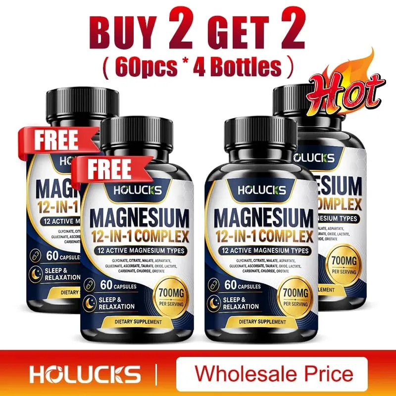 Magnesium 12-IN-1 Complex Capsules - Bone & Heart Health Supplement Sleep Support Muscle Relaxation Stress & Anxiety Relief
