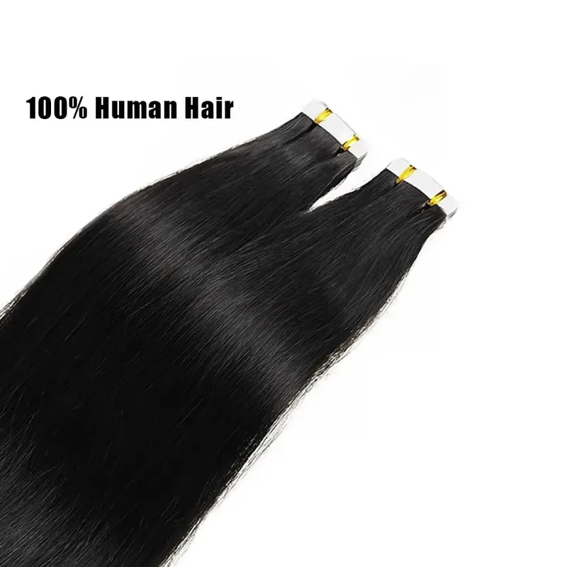 26 Inch Straight Tape In Hair Extensions Brazilian 100% Human Hair Natural Black Adhesive Invisible Glue Replaceable Seamless Tape Ins 20pcs/50g — image 2