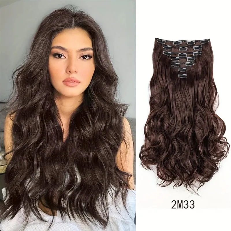 Synthetic 18Inch Long Curly Hair Hairpiece Heat Resistant Hair Extension Clips In Black Brown Blonde for Women — image 10