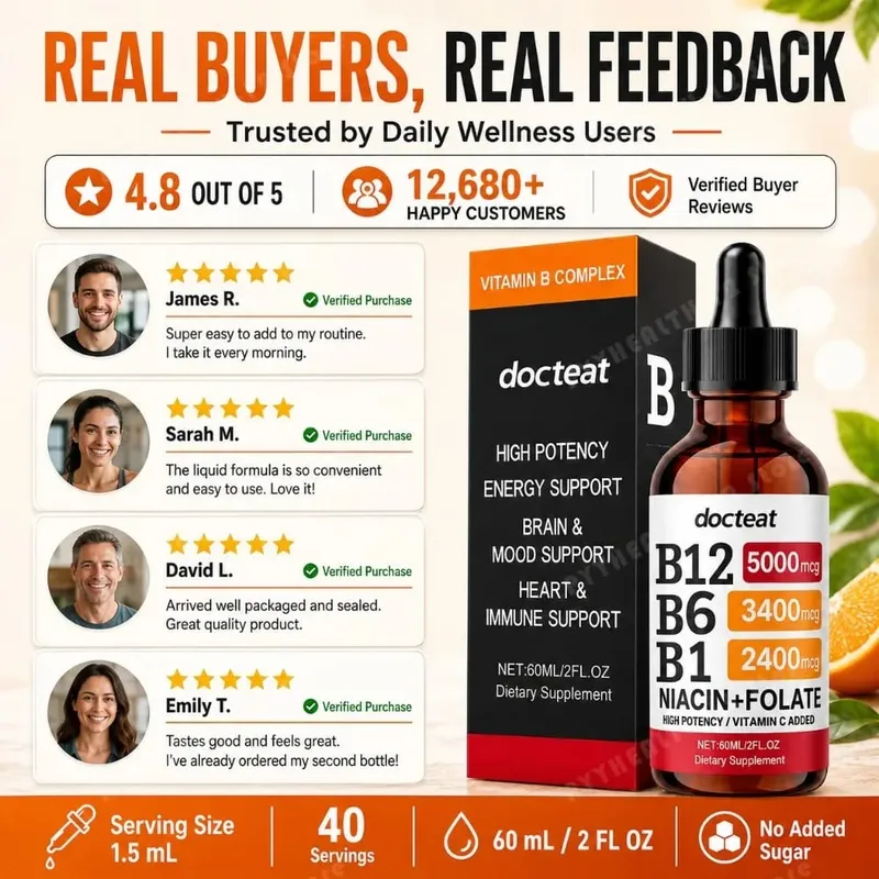 Docteat B Complex Drops 60ml High Potency B12 5000mcg Methylcobalamin Energy Brain Mood Heart Immune Support Non GMO Vegan — image 5