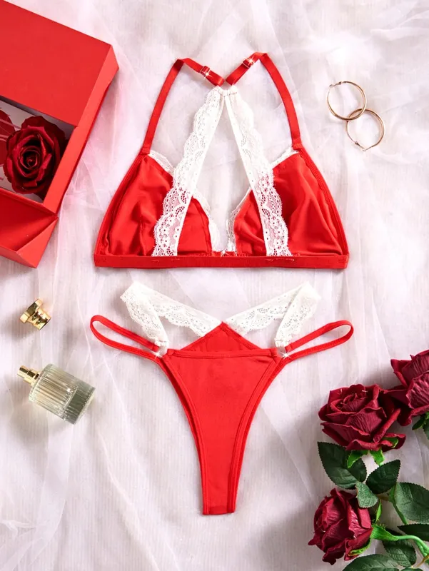 Bagong Red Summer Sujetadores Lingerie Woman Lace Transparent Underwear Fairy Brief Sets Pinong Bra Kit Push Up Breves Sets — image 3