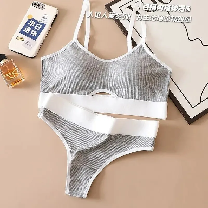 Seamless Bras Sports Bra And Panties Set Women Hollow Out Cotton Underwear U Back Push Up Bras Comfort Sexy Set Lingerie — image 2