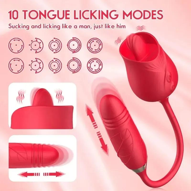 Rose Licking Vibrator para sa mga Babae Teleskopikong Dildo Napakahusay na Pagtulak sa Vagin Massager Dila Clitoris Stimulation Mga Laruan ng Pang-adulto — image 3