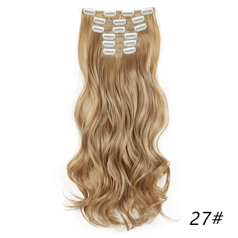 Synthetic Long Curly 16 Clips Hair Extension Heat Resistant Fiber Black Brown Hairpiece for Women Cosplay Wig Halloween Wig Part — image 23