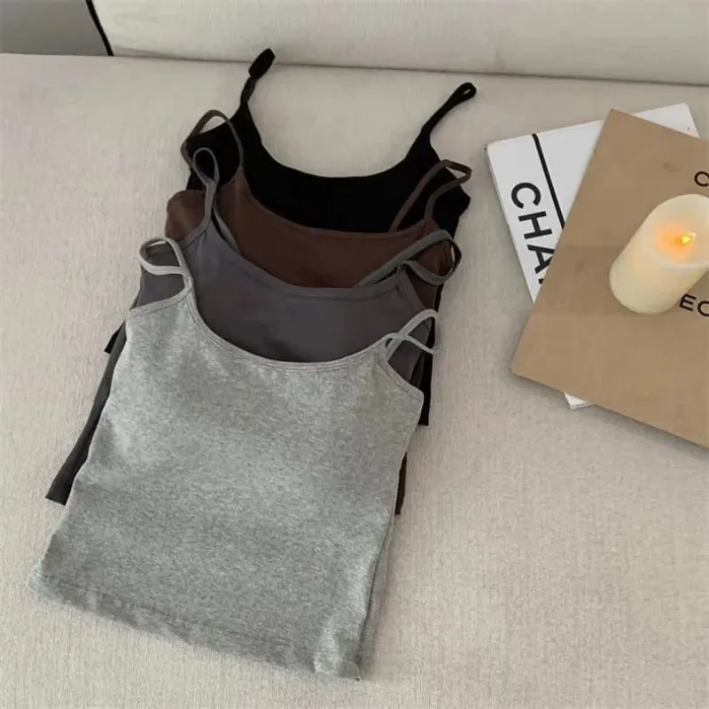 2PCS/SET Women's Basic Cotton Camisole madam Solid Color Spaghetti Straps Sleeveless Slim Vests Breathable Short Sleeveless Tops — image 8