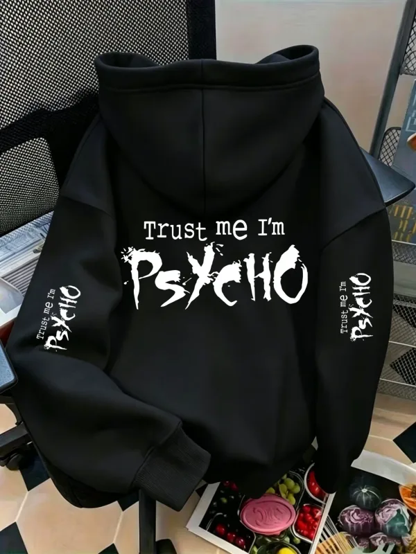 Unissex confie em mim eu sou psico esportes moletom gótico escuro carta impressão preto oversized pulôver streetwear moletom primavera outono