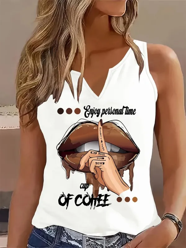 Funny Ulzzang Lips Graphic Tílko bez rukávů Tričko s výstřihem do V Hip-hop Vesta Trička Dámské Tričko Gotické topy s výstřihem do V — image 2