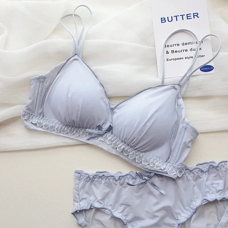 Süßes BH-Set für Mädchen mit dünnen französischen Körbchen, ohne Bügel, halterlose kleine Brüste, ohne Bügel — image 8