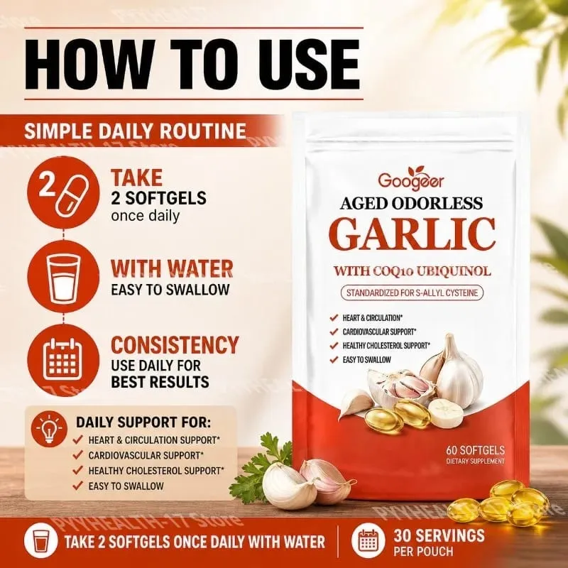 Googeer Aged Odorless Garlic Softgels with CoQ10 Ubiquinol Vitamin K2 (MK-7) for Circulation & Cholesterol Support 60 Softgels — image 5