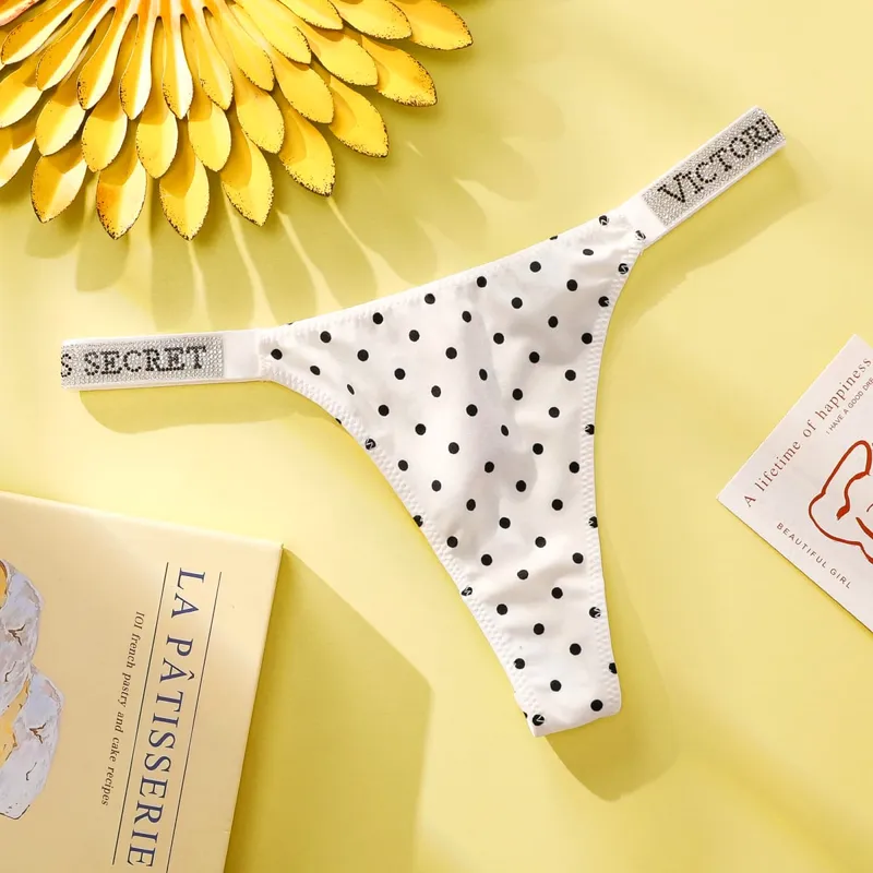 VS Underwear Thong Hipster Seamless Women Polka Dot Lace Bikini Cheeky Panties Set Victoria Secret Breathable Cotton Hipster — image 3