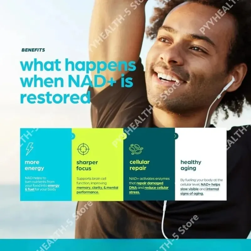 NAD+ Capsules Liposomal Supplement for Adults Supports Energy Cellular Health with Urolithin A Resveratrol & Green Tea 60 Counts — image 3