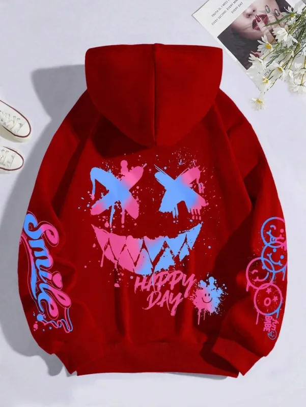 Novo outono masculino personalizado rosto sorridente impressão confortável respirável moletom com capuz ao ar livre moda de rua com capuz sweatshi — image 11