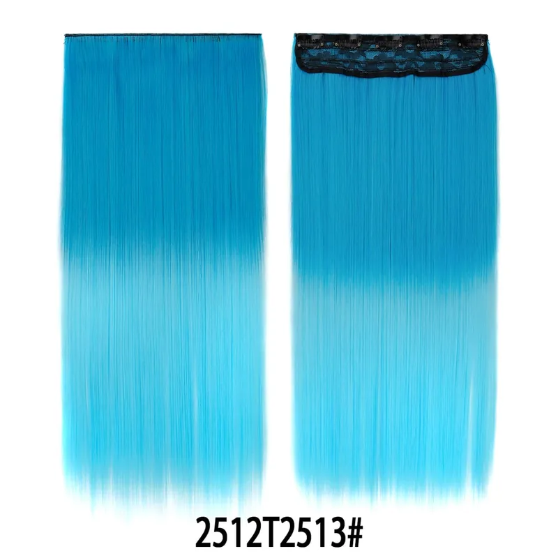 Jeedou Rainbow Hairpieces Clip In Hair Extension Ombre Color One Piece With 5Clips Straight Hair Wig For Girls Halloween Cosplay