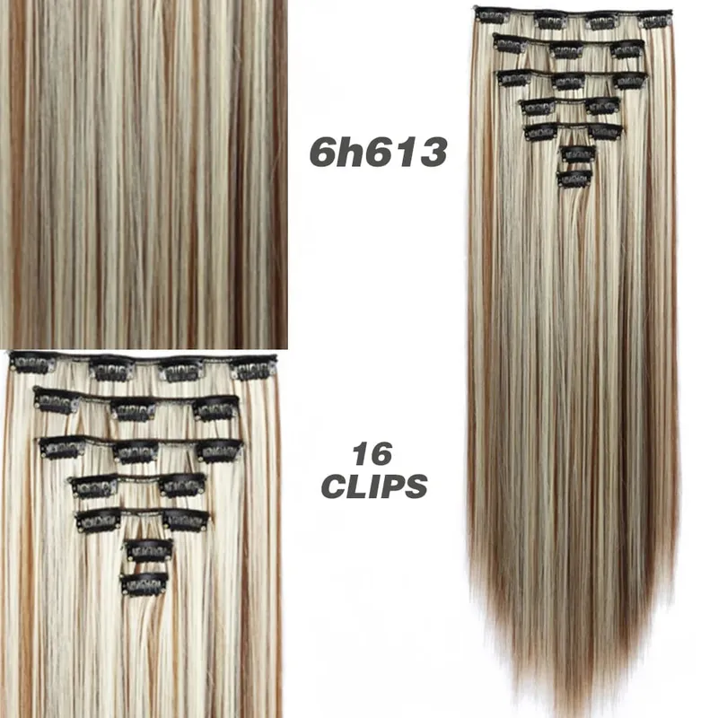Synthetic 7Pcs/Set 22" Wavy Hairpiece Straight 16 Clips Hair Extensions Heat Resistant Styling False Hair — image 20
