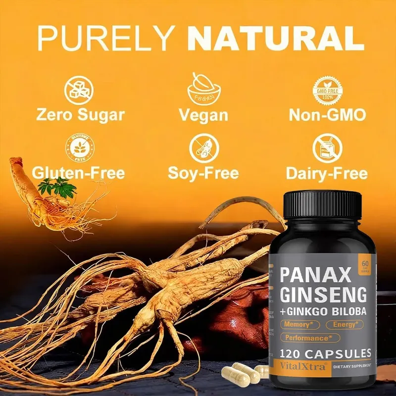 Panax Ginseng + Ginkgo Biloba 120 Vegan Capsules Supports Heart Health and Muscle Function Athletic Performance — image 5