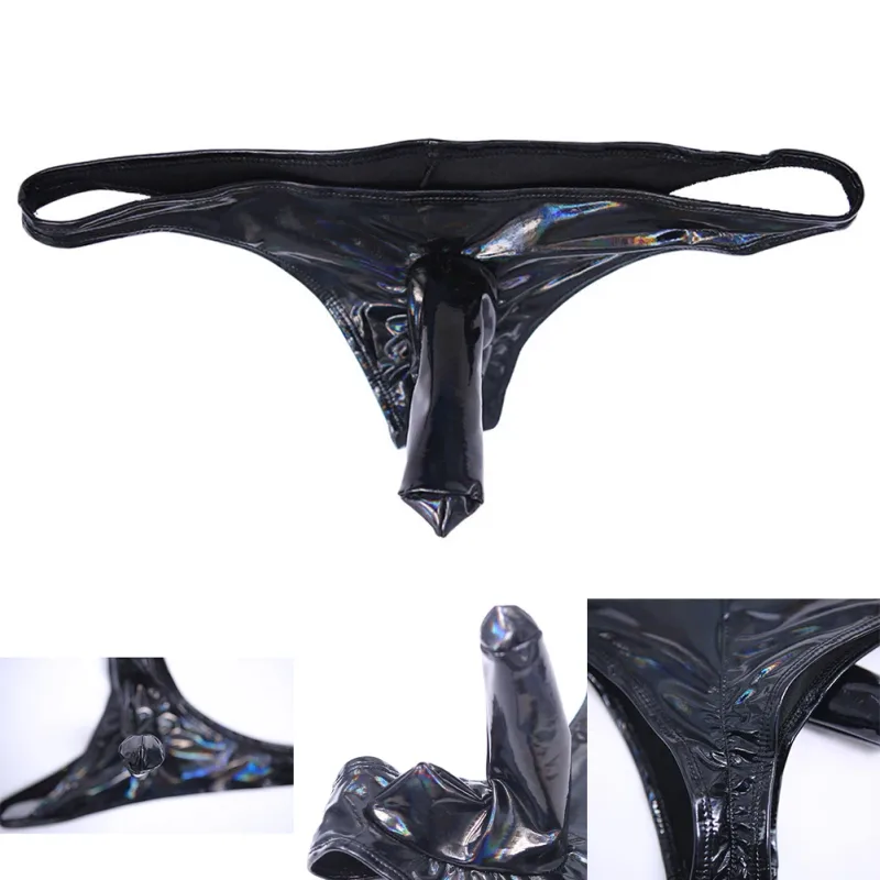 Men Latex Amino Pouch Very Hot Lingerie Separation Briefs Underwear Dazzling Butt Shaping Bikini Solid Unisex Panties Underpants