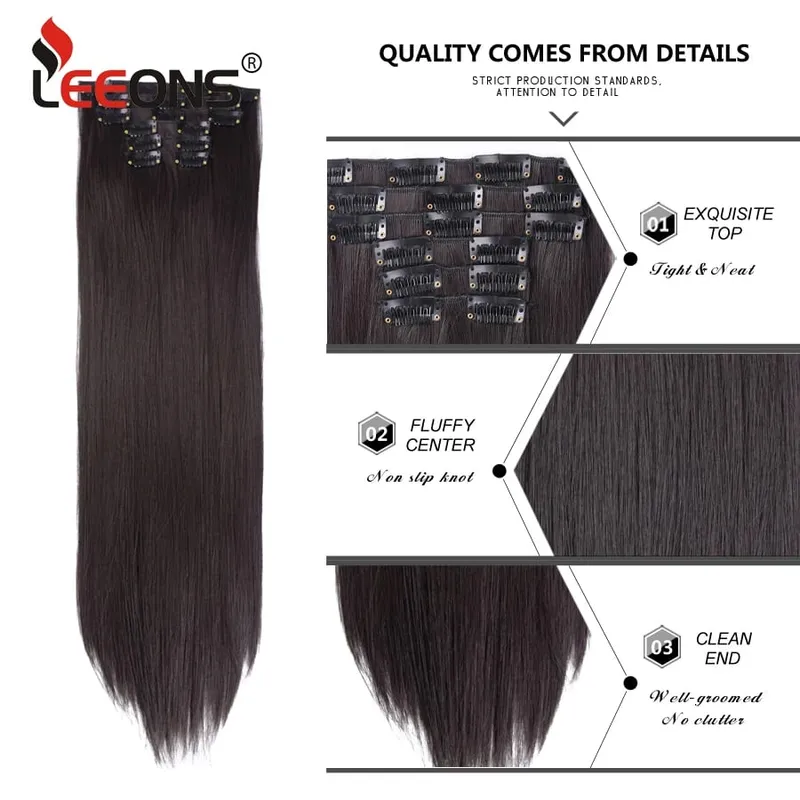 Black Clip In Extensions Straight 22" Long Synthetic Thick Clips On Hair Piece For Women 6Pcs/Set Curly Full Head Weddings Daily — image 5