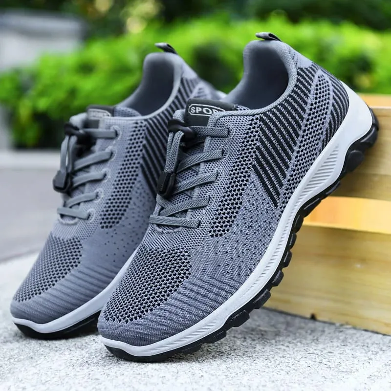 Men Breathable Mesh Knit Trainers Elastic Quick Lace Non Slip Thick Sole Outdoor Walking Sports Sneakers — image 1