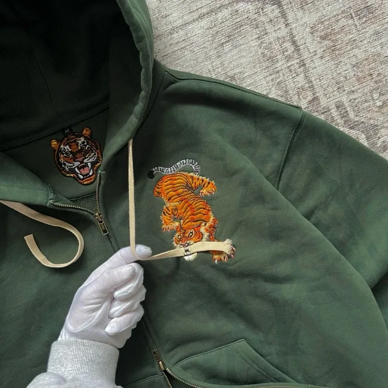 Y2k tigre garra bordado vintage duplo zíper solto moletom com capuz para homens e mulheres harajuku na moda casual estilo de rua — image 4